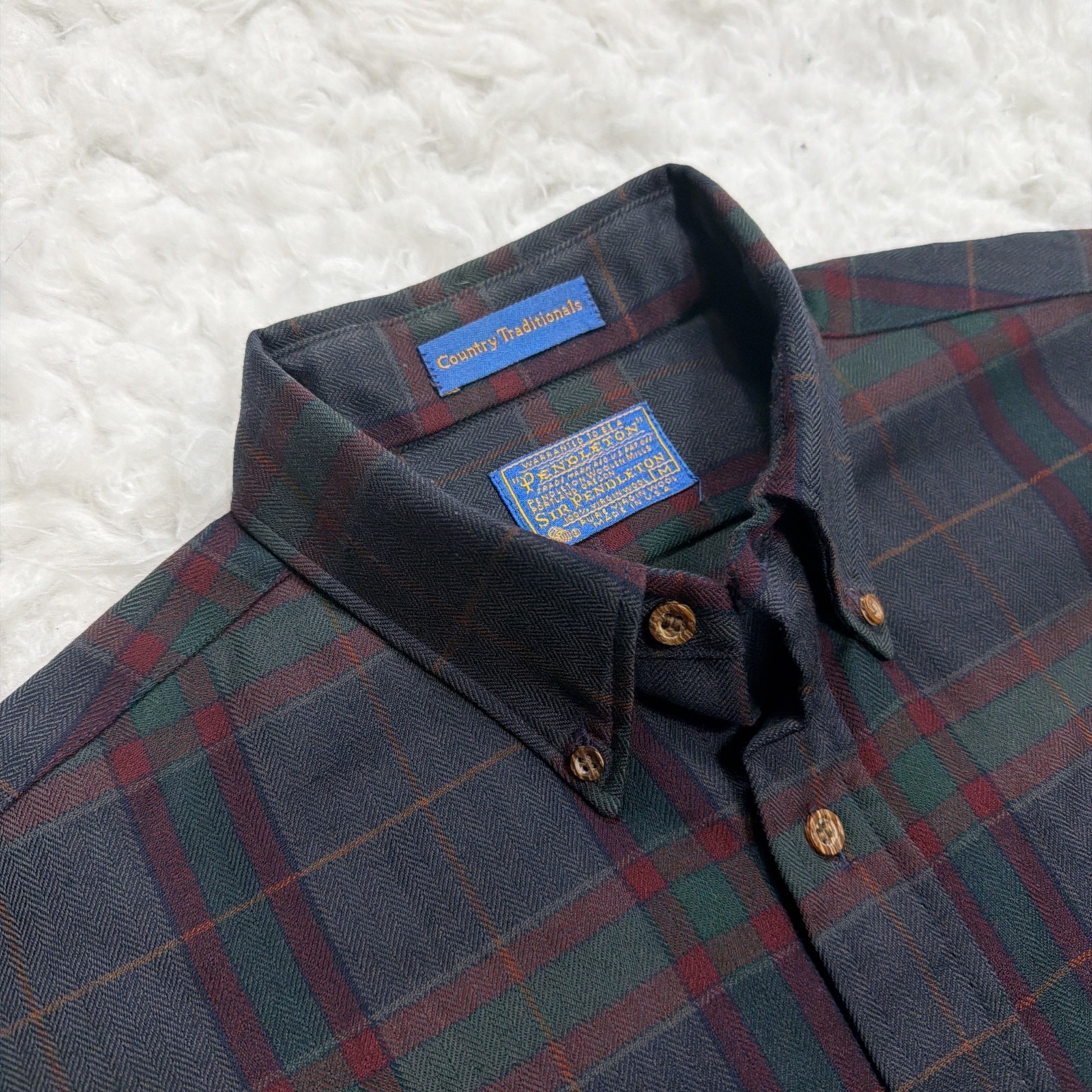 Vintage Pendleton Shirt Men Medium Red Green Check Plaid 100% Wool Usa Made Read